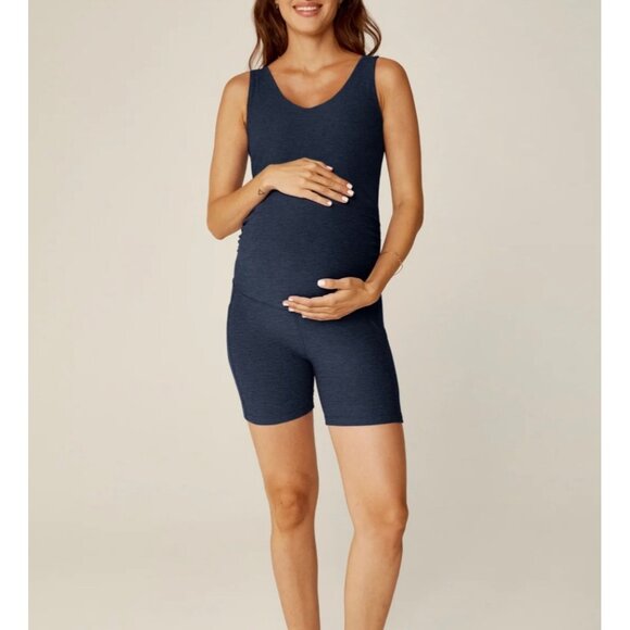 Beyond Yoga Size Small Spacedye Movin Mama Maternity Biker Jumpsuit Navy Blue - Picture 7 of 7